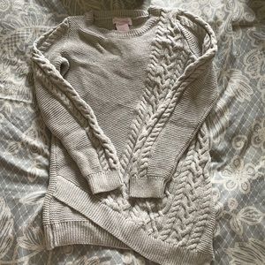 Light grey sparkles pullover cable knit sweater